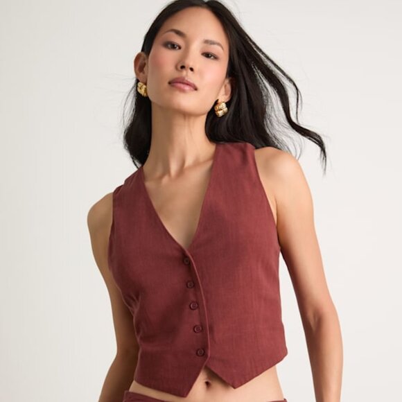 Lulus Jackets & Blazers - Lulus Suits You Perfectly Rust Brown Linen Vest - Size S